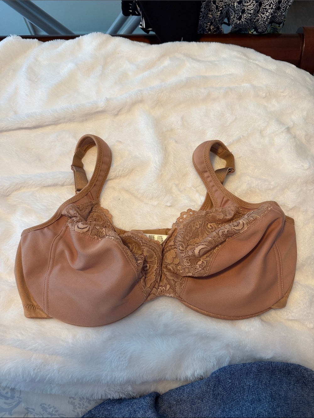Glamorise Lace-Trim Underwire Bra in Tan 38 F